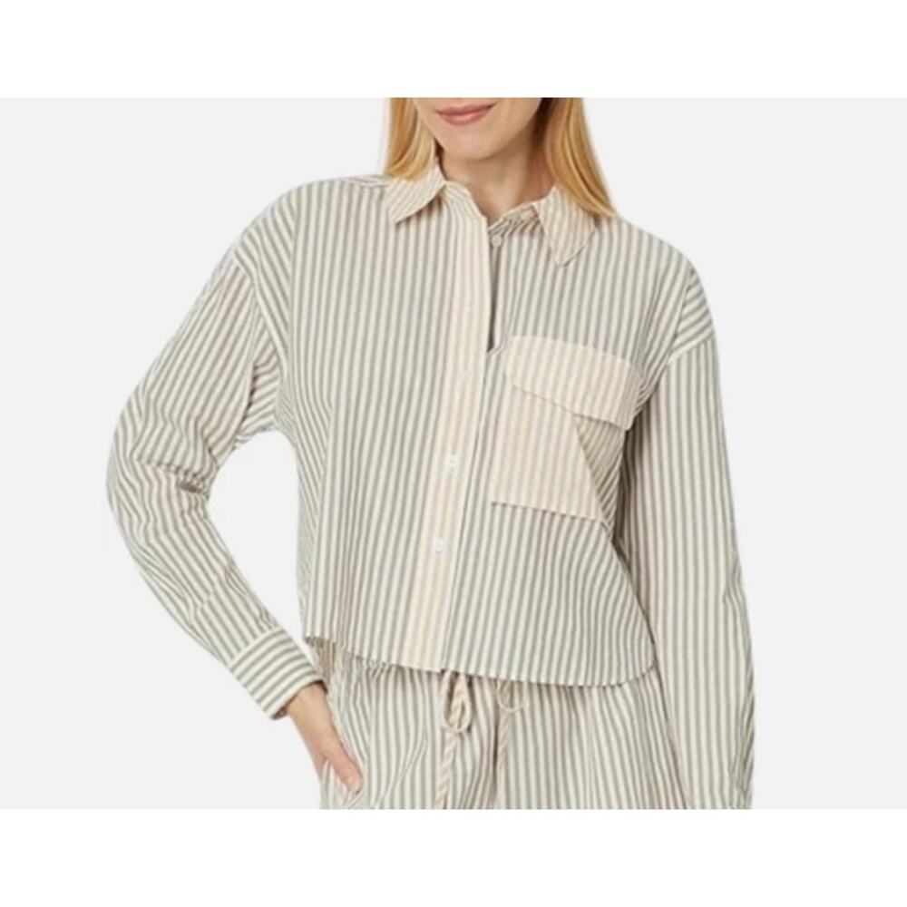 Madewell Flap Pocket Crop Button Up Shirt Poplin Lagoon Women's Small Striped